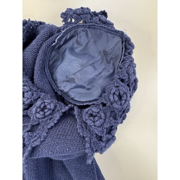 VTG Crochet Collar Short Sleeve Sweater Womens M Navy Blue Preppy GrannyCore - Picture 9 of 14